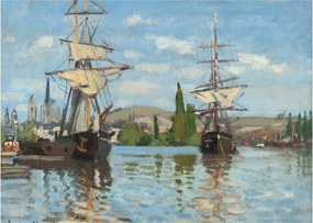 Üveg kép - Claude Monet, Ships Riding on the Seine at Rouen, reprodukciók (70x50 cm)