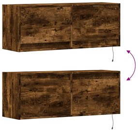 füstös tölgy színű fali TV-szekrény LED-ekkel 100x31x35 cm