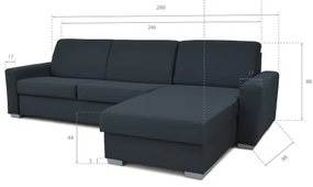 LEKA kinyitható sarok ülőgarnitúra, tárolóval, kék, L alakú, mindennapi alváshoz