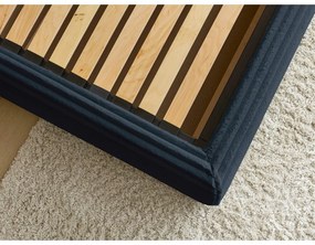 Sötétkék kárpitozott ágyneműtartós franciaágy ágyráccsal 180x200 cm Jade – Bobochic Paris