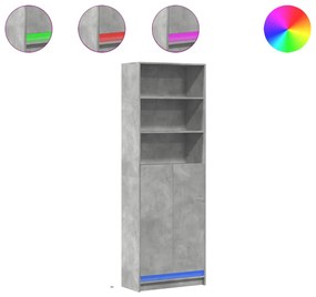 betonszürke szerelt fa magasszekrény LED-ekkel 69x32,5x200 cm