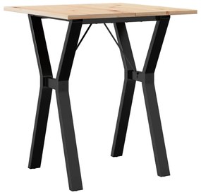 tömör fenyőfa és öntöttvas étkezőasztal Y-vázzal 70x70x75 cm