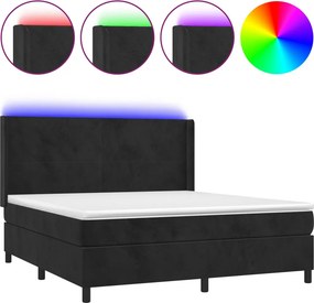 vidaXL fekete bársony rugós és LED-es ágy matraccal 160x200 cm