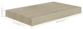 4 db tölgyszínű MDF lebegő fali polc 40 x 23 x 3,8 cm