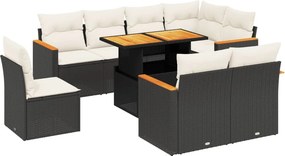 vidaXL 9 részes fekete polyrattan kerti ülőgarnitúra párnákkal