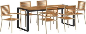 vidaXL Kert étkező szett 7 pcs Beige és barna polirattan