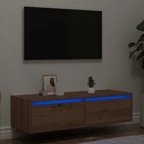 kézműves tölgy színű TV-szekrény LED-lámpákkal 100X35,5x25 cm
