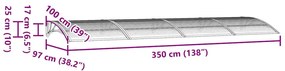 szürke polikarbonát ajtóelőtető 350 x 100 cm