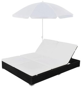 Fekete polyrattan napozóágy napernyővel