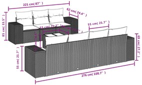 8 részes fekete polyrattan kerti ülőgarnitúra párnákkal