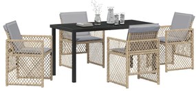 5 Darabos Kerti Étkező Garnitúra Párnákkal Bézs Poly Rattan