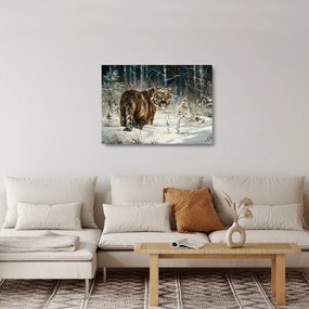 Kép - tigris a havas erdőben, olajfestmény (üvegen) (70x50 cm)
