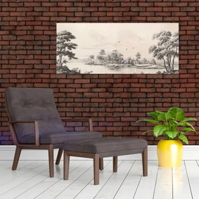 Kép - Vintage tájkép rajz (120x50 cm)