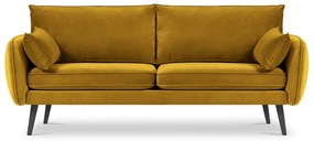 Lento sárga bársony kanapé fekete lábakkal, 198 cm - Kooko Home