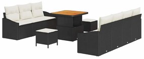 vidaXL Kerti Kanapé Szett párnával tárolóval 10 pcs Fekete és Krém