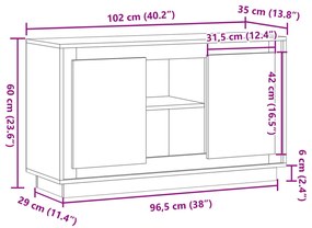 kézműves tölgy színű szerelt fa tálalószekrény 102 x 35 x 60 cm