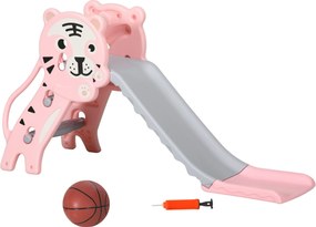 AIYAPLAY 3 az 1-ben Gyerekcsúszda 18-36 hónapos gyermekek számára 2 lépcsővel, 1 kosárral és állatmintával beltéri használatra 133x60x70 cm Rózsaszín