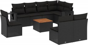 vidaXL 9 részes fekete polyrattan kerti ülőgarnitúra párnákkal