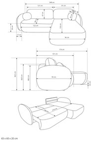 L alakú, balos OLBIA kihúzható ülőgarnitúra tárolóhellyel, bézs