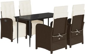 vidaXL 5 részes barna polyrattan kerti étkezőgarnitúra párnákkal