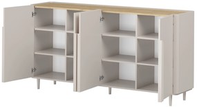 Amilio négyajtós komód 200 cm - kasmír / olajozott tölgy / kasmír fogantyú