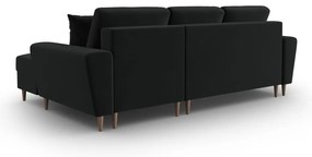 Fekete bársony kinyitható tárolóhelyes sarokkanapé (jobb oldali-heverő résszel) Kyoto – Cosmopolitan Design