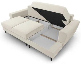 Bézs bársony kinyitható tárolóhelyes sarokkanapé (jobb oldali-heverő résszel) Kyoto – Cosmopolitan Design