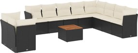 vidaXL 11 részes fekete polyrattan kerti ülőgarnitúra párnákkal