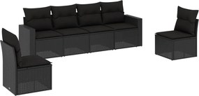 vidaXL 6 részes fekete polyrattan kerti ülőgarnitúra párnákkal