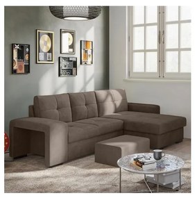 PALERMO barna jobb oldali kihúzható kanapé tárolóval és puffal