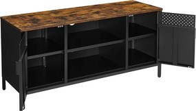 TV szekrény, 2 ajtóval, polcokkal, rusztikus barna és fekete 120x40x55cm