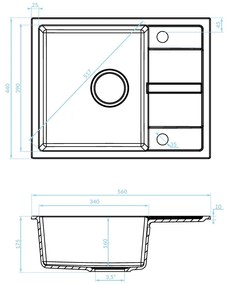 Kuchinox Viti, 1 rekeszes gránit mosogató 560x440x175 mm + szifon, szürke, LAV-SBX_513Y