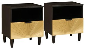 Éjjeli asztal fiókkal 2 pcs Fekete és Arany 40 x 33 x 46 cm