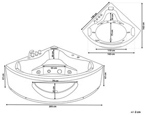 Fehér whirlpool masszázskád LED világítással 205 x 146 cm TOCOA Beliani