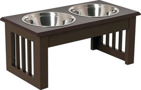 PawHut Magasított Kutyatápláló Állomás 2 Tálcával - 2 x 900ml Rozsdamentes Acél Tálak - Kutyák és Macskák Részére - Espresso | Aosom