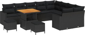 vidaXL Kerti Kanapé Szett 12 pcs Fekete polirattan