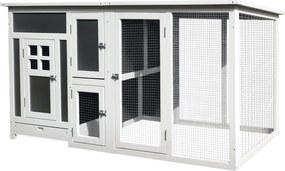 PawHut Tyúkól Tojásrakó Tyúkoknak Vízálló Tetővel és Futóterülettel, Fészekfával, 160x75x80 cm, Szürke és Fehér | Aosom