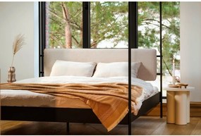 Fekete-bézs acél kárpitozott baldachinos franciaágy ágyráccsal 200x200 cm Eton – noo.ma