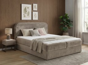 Kárpitozott boxspring ágy FORENA 160x200 cm bézs Matrac: Bonell rugós matrac