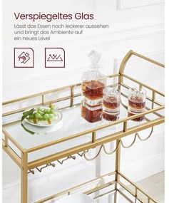 Zsúrkocsi, felszolgáló kocsi tükrös polccal 80 x 77,5 x 38 cm, arany