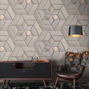 Falfestmény Geometrikus 3D hatású fotótapéta Flizelin Szürke Bőr és arany