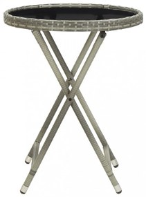 szürke polyrattan és edzett üveg teázóasztal 60 cm