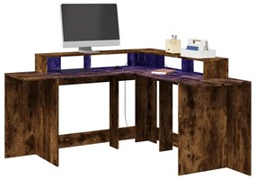 füstös tölgy színű szerelt fa íróasztal LED-ekkel 152x152x91 cm
