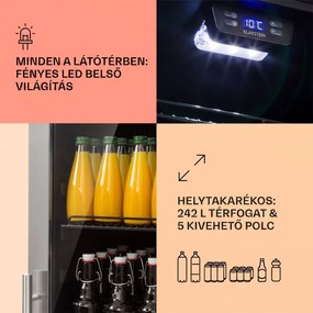 Klarstein Beersafe 7XL, hűtőszekrény, 242 liter, 5 polc, panoráma üvegajtó, rozsdamentes acél