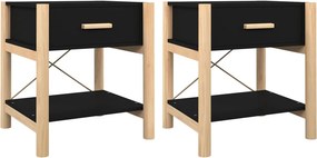 vidaXL 2 db fekete szerelt fa ágy melletti asztal 42 x 38 x 45 cm