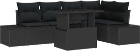 vidaXL Kerti Kanapé Szett párnával 6 pcs Fekete Poli rattan