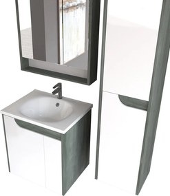 Piramida AKVA Tükrös fürdőszobai szekrény - 2 ajtós kivitel - LED világítással - FEHÉR-SÖTÉT - 65 x 69 x 15 cm