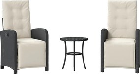 vidaXL 3 részes fekete polyrattan bisztrógarnitúra párnával
