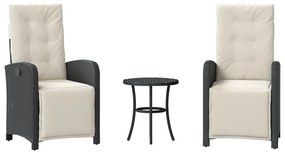 vidaXL 3 részes fekete polyrattan bisztrógarnitúra párnával