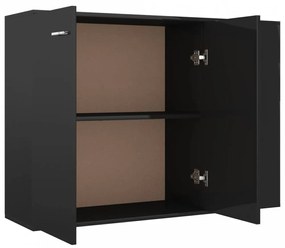 Magasfényű fekete forgácslap tálalószekrény 105 x 30 x 75 cm